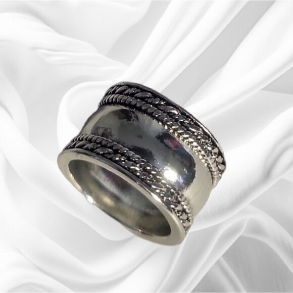 Fashion Wide Ring Silver Plated Braid Edge - Picture 10 of 13